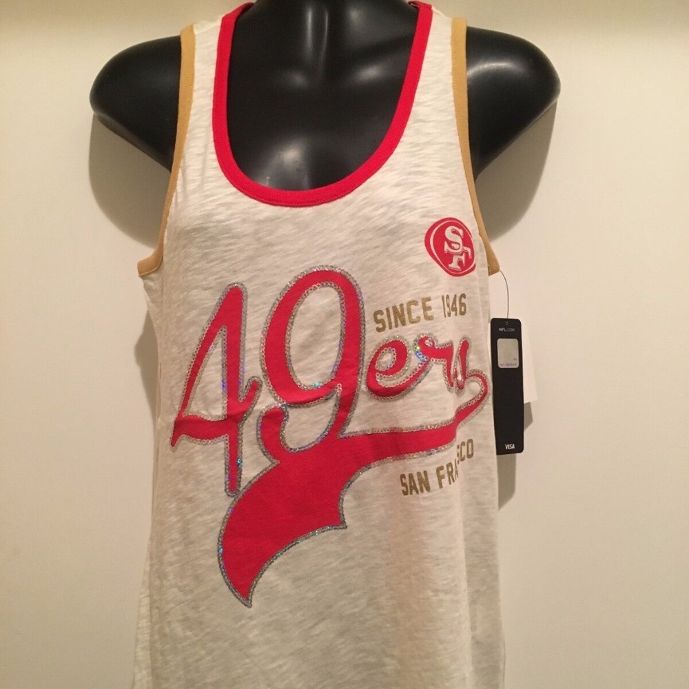 San Francisco 49ERS Women's Tank Top Script/Screen print with Sequin outlines